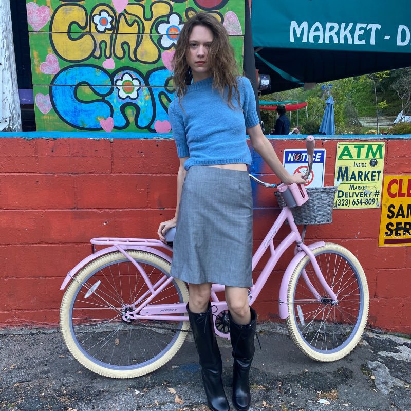 THE JANE sweater in bleu + THE MARIE skirt in grey